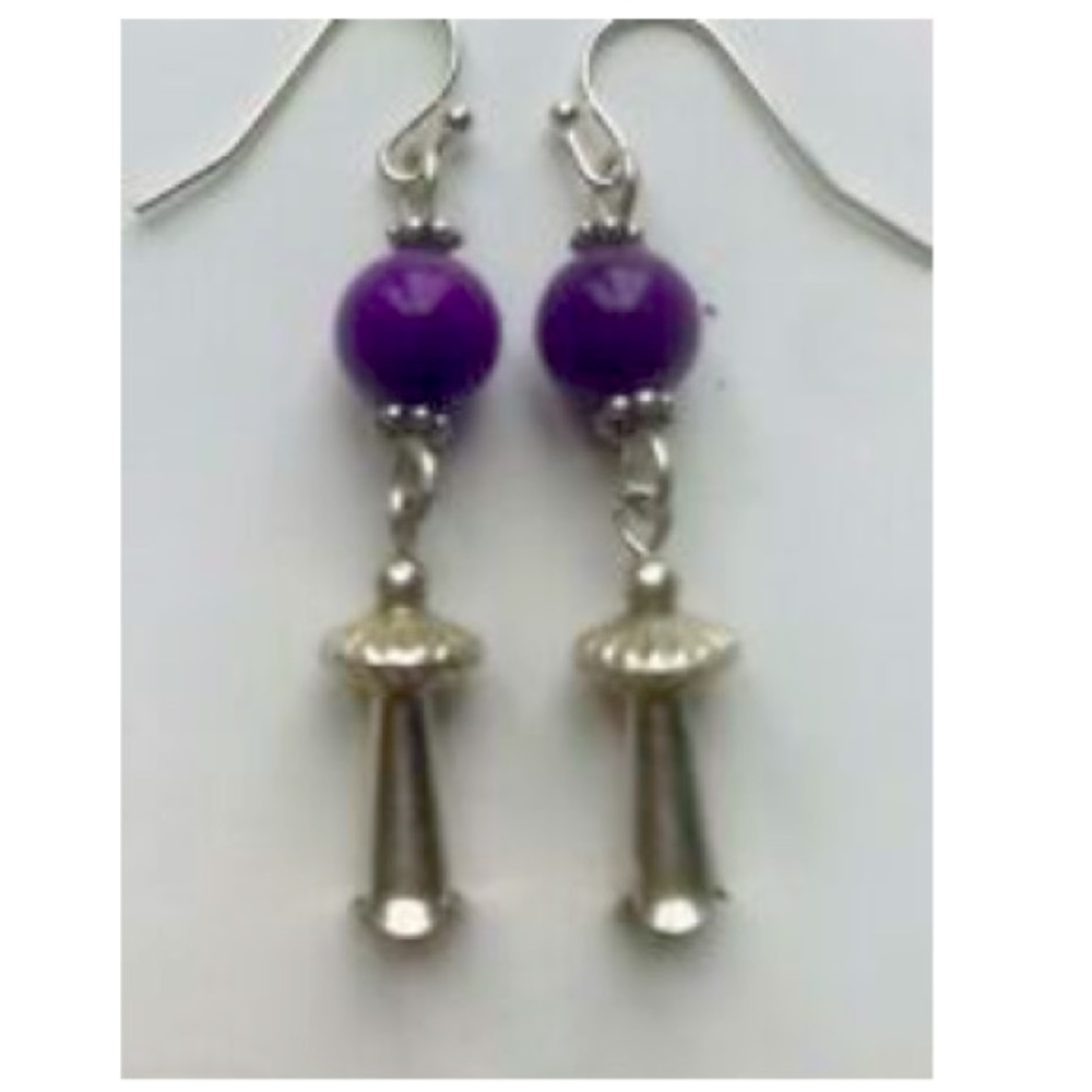 STERLING SILVER-SUGILITE SQUASH BLOSSOM EARRINGS